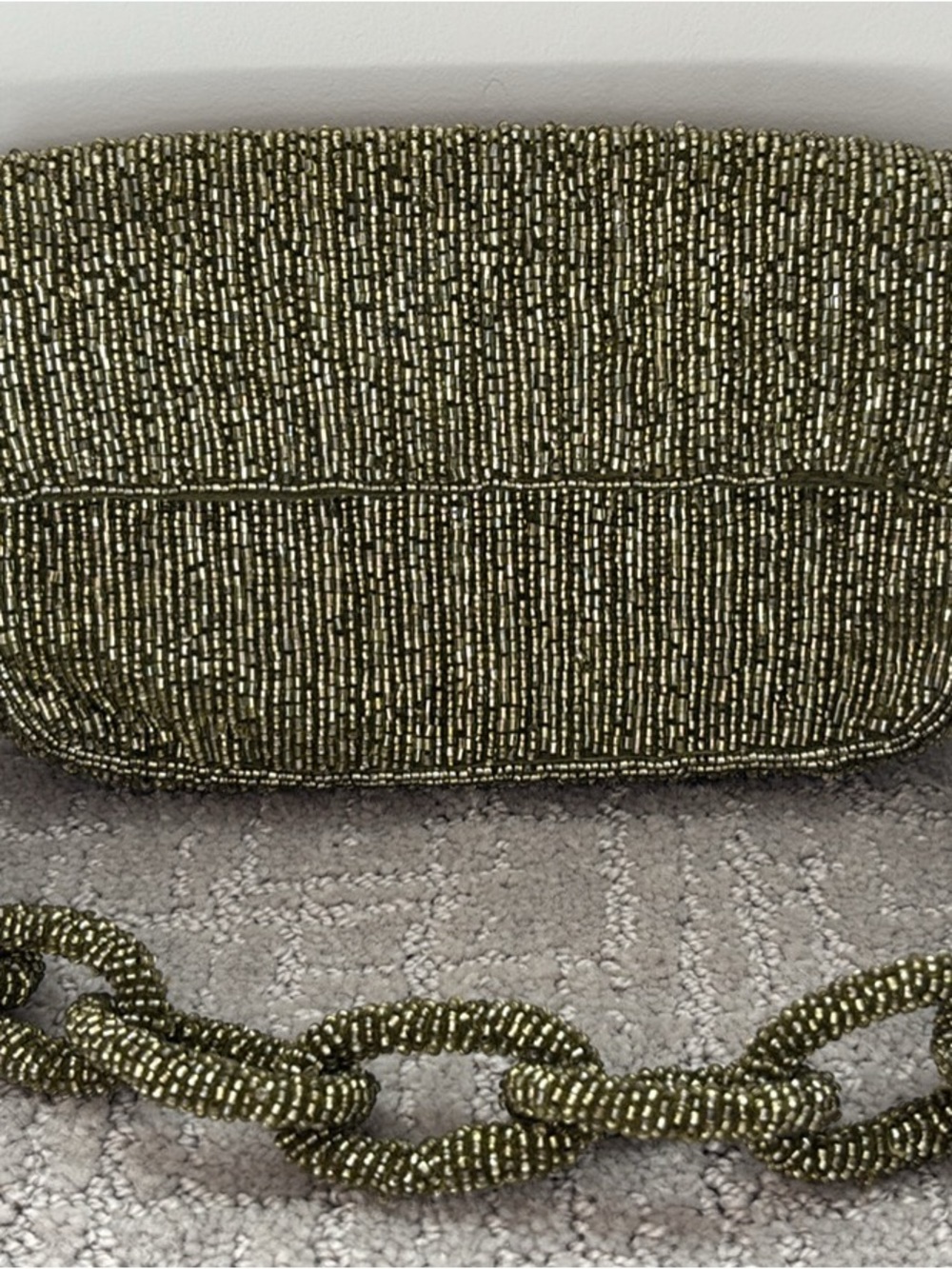 Anthropologie Olive Green Beaded Chain Crossbody Bag